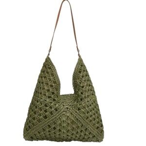 Olive Green Crochet Hobo Bag Women Boho Open Knit Shoulder Bag Slouchy Tote
